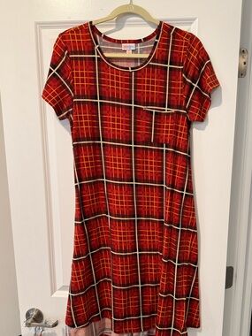LuLaRoe Red and Black Plaid Short-Sleeve Mini Dress